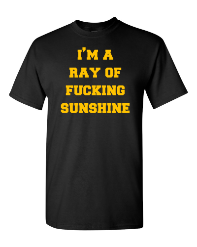 Ray of Fucking Sunshine on a black adult tee