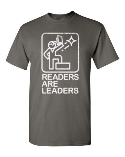 Readers Are Leaders on a charcoal adult tee