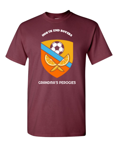 Rec League Roster Kit on a maroon adult tee