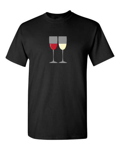 Red and White Wine on a black adult tee