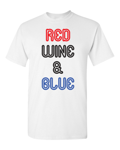 Red Wine and Blue on a white adult tee