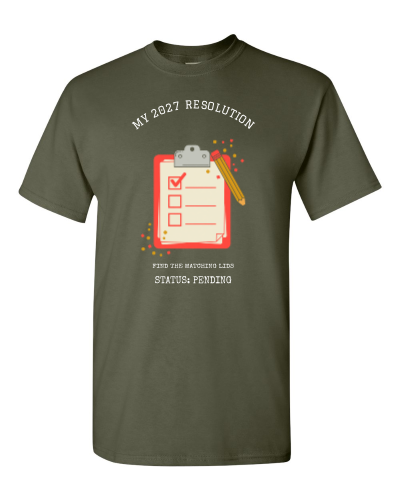 Resolution Roll Call on a military green adult tee