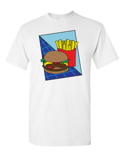 Retro Burger and Fries on a white adult tee