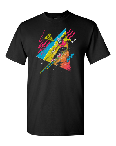 Retro Ski on a black adult tee