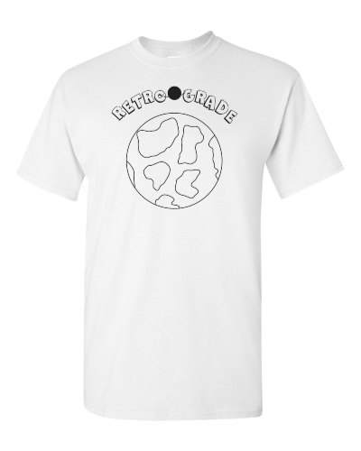 Retrograde Planet on a white adult tee