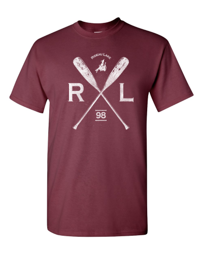 Rideau Lake Paddles on a maroon adult tee