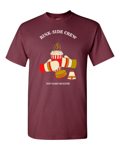 Rink-Side Crew on a maroon adult tee