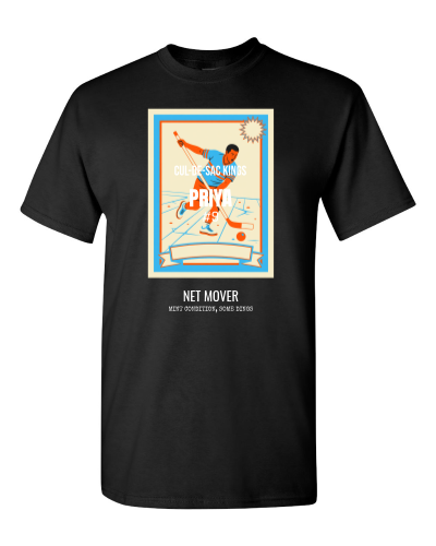 Road Hockey Player Card on a black adult tee