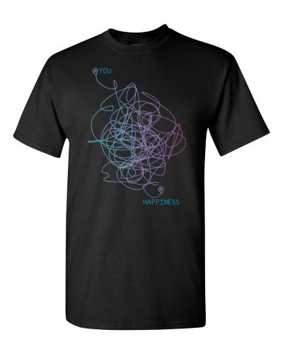 Road to Happiness on a black adult tee
