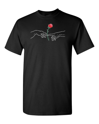 Romantique Hands and Rose on a black adult tee