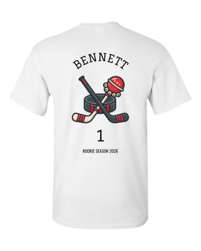 Rookie Season Hockey Club on a white adult tee