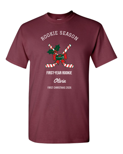Rookie Season on a maroon adult tee