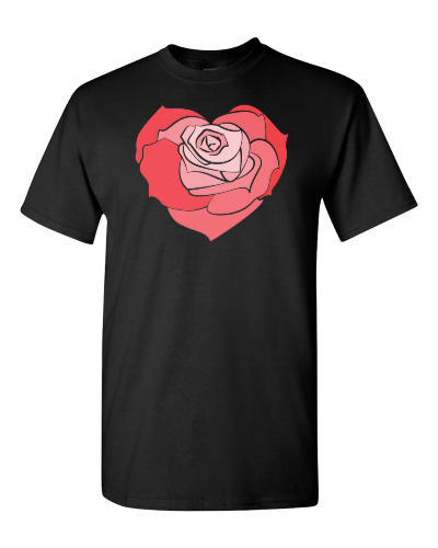 Rose Heart on a black adult tee