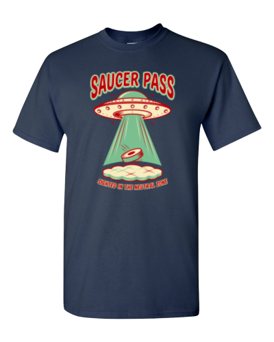 Saucer Pass: Sighted in the Neutral Zone on a navy adult tee