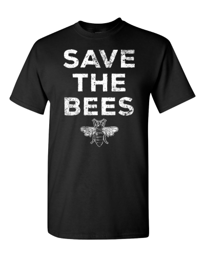 Save the Bees on a black adult tee