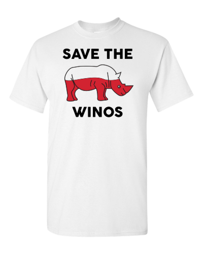 Save the Winos on a white adult tee