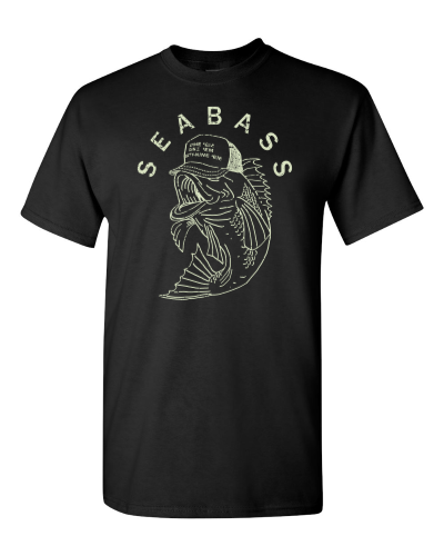 Sea Bass Trucker on a black adult tee