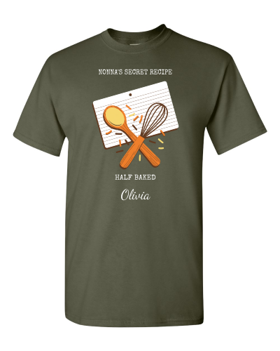 Secret Family Recipe on a military green adult tee