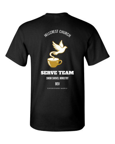 Serve Team Role Back on a black adult tee