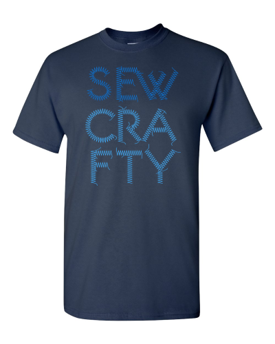 Sew Crafty on a navy adult tee