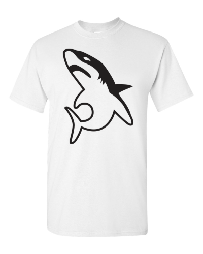 Sharky Shark on a white adult tee
