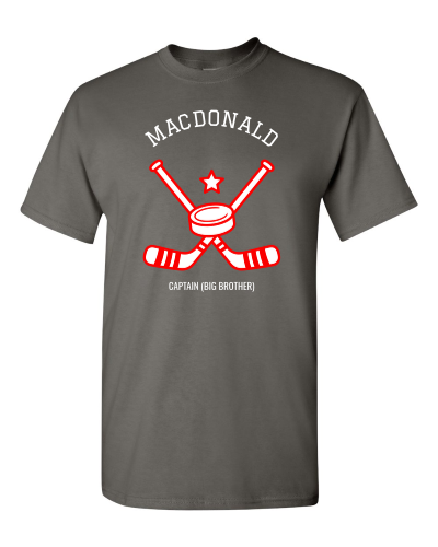 Sibling Depth Chart on a charcoal adult tee