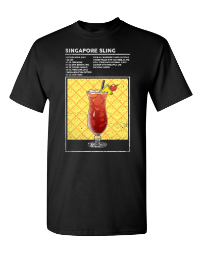 Singapore Sling Cocktail on a black adult tee