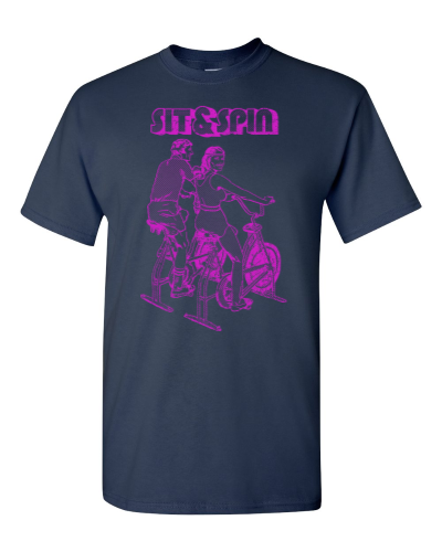 Sit and Spin on a navy adult tee