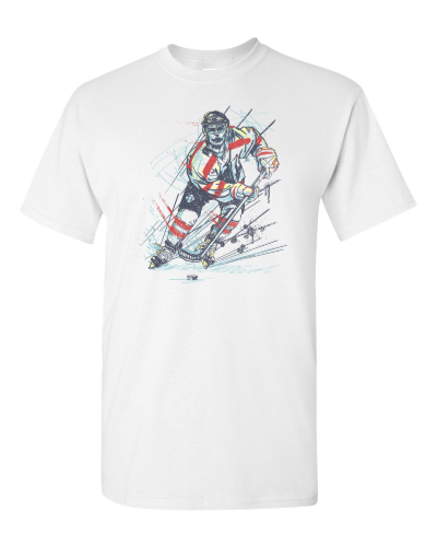 Sketchy Hockey Player on a white adult tee