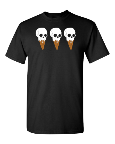 Skull Ice Cream Cones on a black adult tee