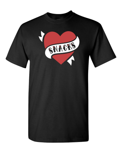 Snacks Heart Tattoo on a black adult tee