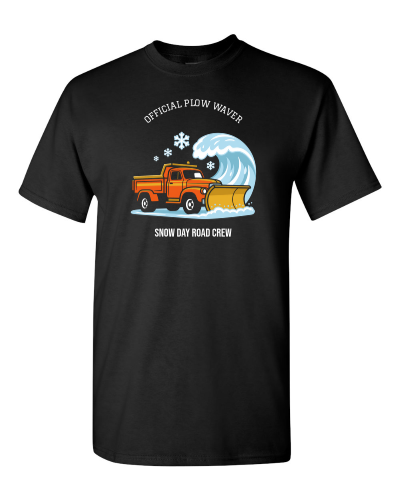 Snow Day Road Crew on a black adult tee