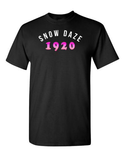 Snow Daze 1920 on a black adult tee