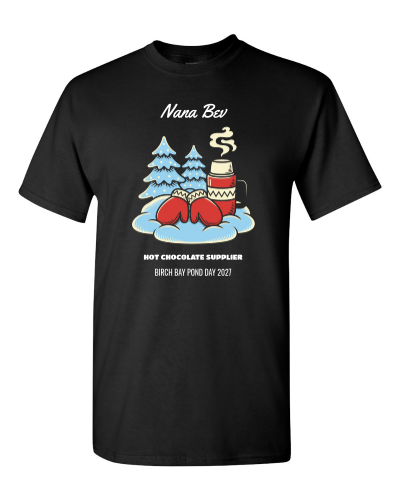 Snowbank Crew on a black adult tee