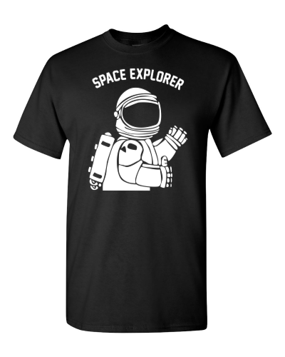 Space Explorer on a black adult tee