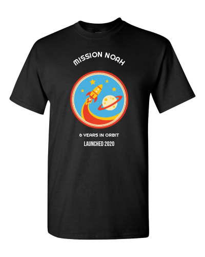Space Mission Patch on a black adult tee
