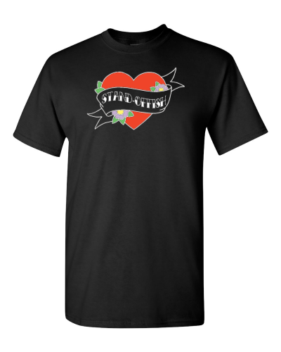 Stand-Offish Heart Tattoo on a black adult tee