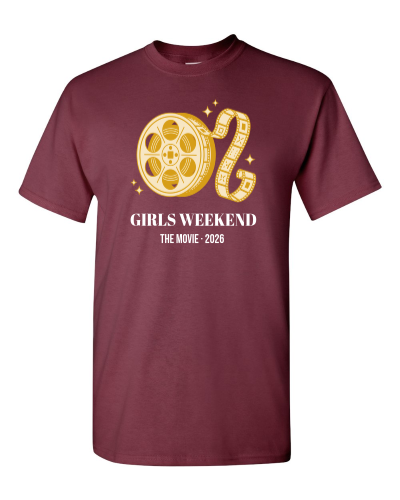 Starring The Crew Movie Credits on a maroon adult tee