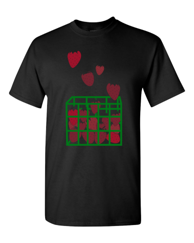 Strawberry Basket on a black adult tee