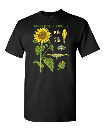 Sunflower Botanical on a black adult tee