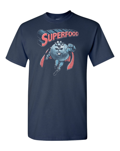 Superfood Blueberry on a navy adult tee