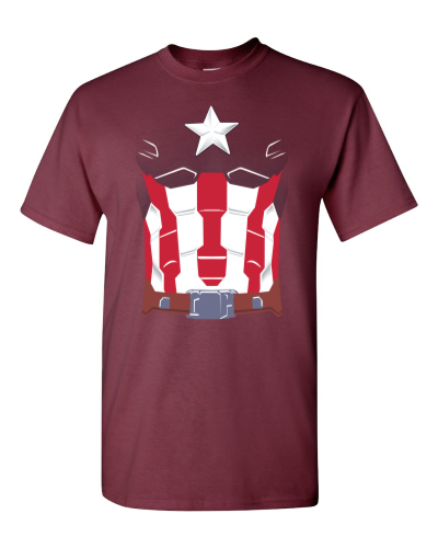 Superhero Costume on a maroon adult tee