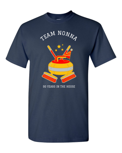 Team Nonna Curling Club on a navy adult tee