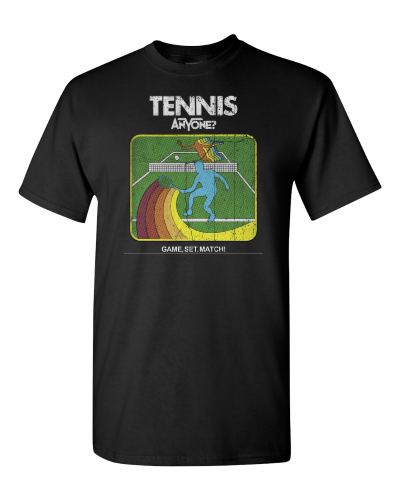 Tennis Anyone? on a black adult tee
