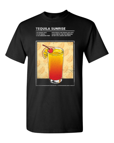Tequila Sunrise Cocktail on a black adult tee