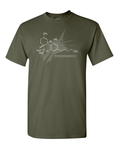 THC Molecule on a military green adult tee