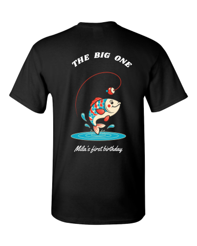 The Big One on a black adult tee