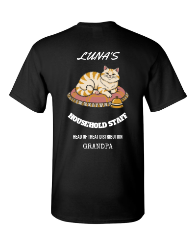 The Cat's Household Staff on a black adult tee