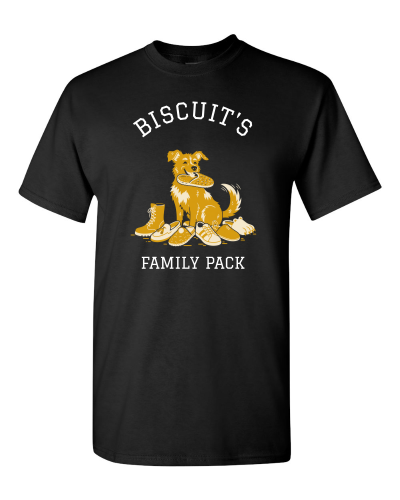 The Family Pack on a black adult tee