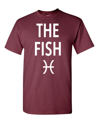 The Fish (Pisces) on a maroon adult tee
